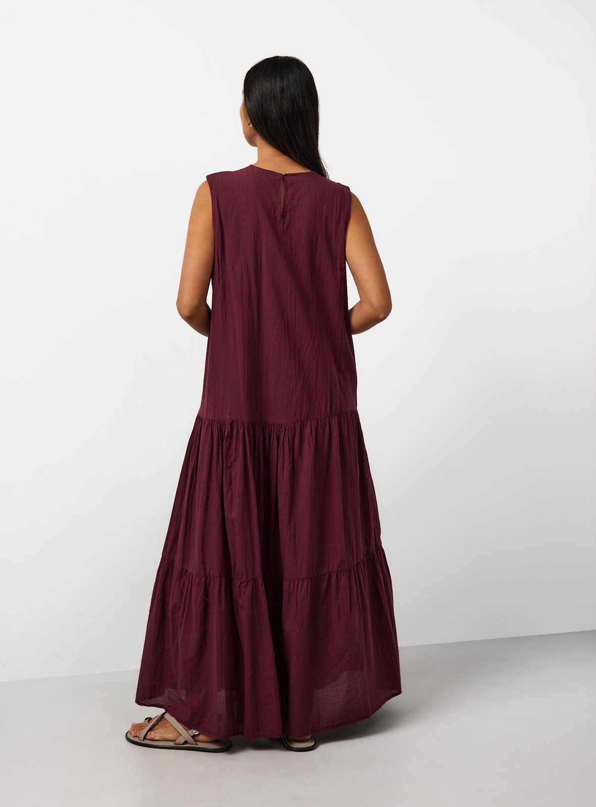 Berry Red Drop Waist Sleeveless Tiered Dress 12 - Image 4 thumbnail